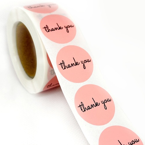 Coral Pink Thank you Roll Sticker 코랄핑크떙큐롤스티커